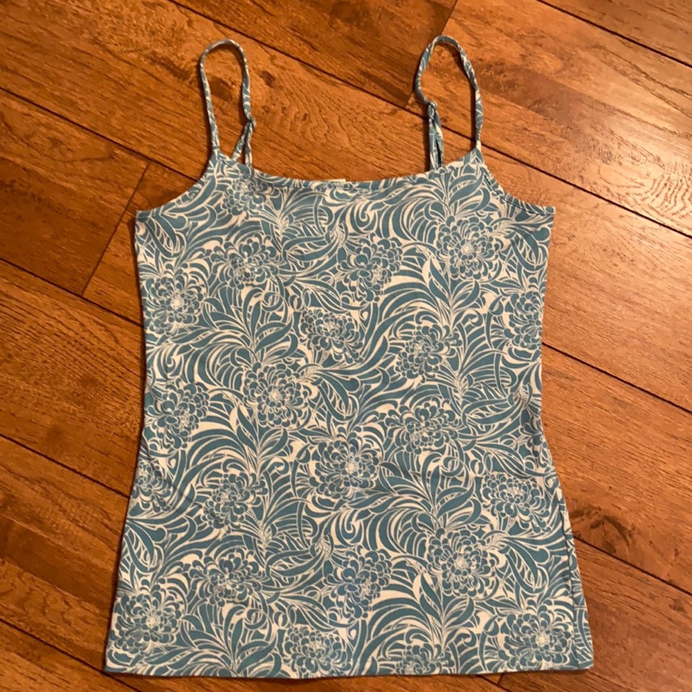 Blue and White Cami Tank with Adjustable Straps
